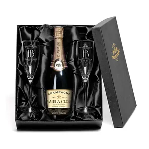 Conjunto de embalagens personalizado de luxo, caixa de embalagem de licor preta fosca e rígida para vinho tinto e champanhe
