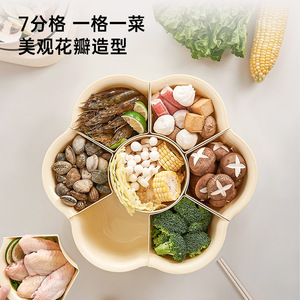 Bandeja Giratoria para Verduras Uforu con Siete Compartimentos, Gran Capacidad, Multifuncional, para Preparación de Alimentos, Color Blanco Crema - Product Image 2