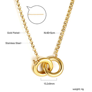 Ason Jewelry Interlocking Double Ring Pendant <b>Necklace</b> 18k Gold Plated Geometric Design Fashion <b>Statement</b> Piece - Product Image 4