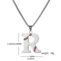 Collier en acier inoxydable plaqué or avec initiales de baseball A-Z chaîne serpent plate avec breloque lettre bijoux de sport personnalisés pour hommes et femmes