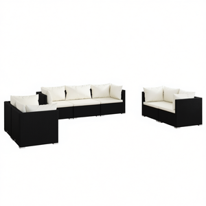 Ensemble de salon de jardin modulaire en rotin PE noir, mobilier d'extérieur contemporain pour 6 personnes - Product Image 1