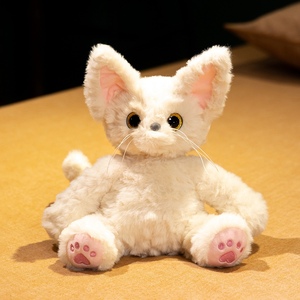 Peluche chat Devon Rex blanc, <span class=keywords><strong>chaton</strong></span> en fourrure bouclée moelleuse avec patte brodée, cadeau pour filles et décoration de chambre - Product Image 1