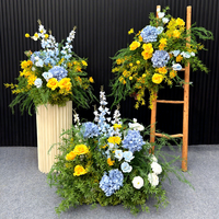 Ensemble de fleurs artisanales en soie bleu et jaune, durable, pour décoration suspendue ou au sol, toile de fond de mariage, fête d'anniversaire, vitrine extérieure, événement