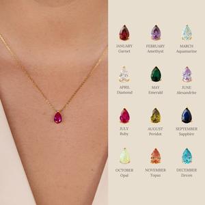 Cz kubik zirkonia batu kelahiran kalung hadiah perhiasan emas berlapis baja tahan karat air mata batu lahir liontin kalung - Product Image 2