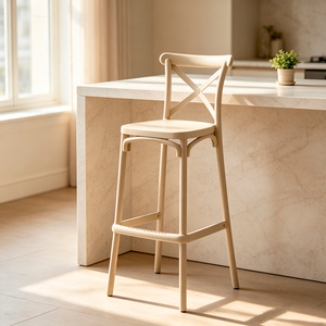 Modern Beige <b>Plastic</b> Bar <b>Stool</b> Minimalist Design Steady Frame Home Bar Furniture - Product Image 1