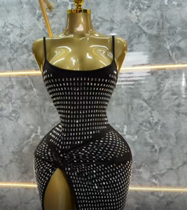 Abito <span class=keywords><strong>Midi</strong></span> Aderente Sexy da Donna, Outfit per Compleanno, Vestito in Rete con Collo Alto Traspirante in <span class=keywords><strong>Cotone</strong></span> per Cocktail - Product Image 2