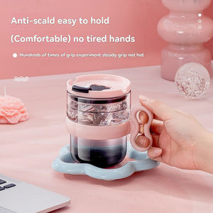 Gobelet en verre Cloud Glass Handle Cup 440ml, écologique, style moderne, pour l'été, avec couvercle et paille - Product Image 3