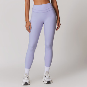 Leggings da Yoga a Vita Alta con Logo Personalizzato e Doppia Linea in Vita, Leggings Sportivi Aderenti Effetto Nudo per Donna - Product Image 4