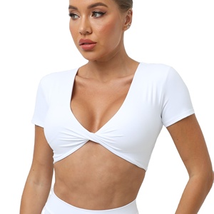 Débardeur court à manches courtes <span class=keywords><strong>de</strong></span> couleur unie femmes en cours d'exécution Fitness Yoga Wear Top T-shirt - Product Image 1