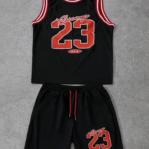 Fournisseurs de vêtements : Ensemble de maillot de basketball personnalisé pour hommes, style streetwear, avec débardeur en maille tricotée et short de sport – Ensemble 2 pièces - Product Image 2