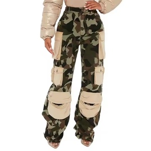 Nouveau design, jean vintage pour femme de haute qualité, imprimé camouflage personnalisé, 100% coton, délavé à l'acide, multi-poches, patchs, jean baggy - Product Image 1