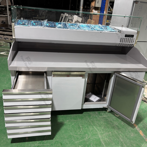 Table de préparation à plateau en marbre et en acier inoxydable <span class=keywords><strong>professionnel</strong></span> / Vitrine réfrigérée pour pizzas / <span class=keywords><strong>Comptoir</strong></span> <span class=keywords><strong>réfrigéré</strong></span> pour pizzas - Product Image 3