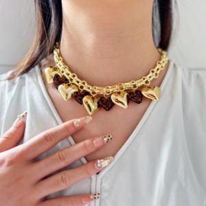قلادة أنيقة متعددة الطبقات بتصميم قلب الفهد، مطلية بالذهب عيار 18 قيراط، سلسلة سميكة، قلادة خانقة للنساء - Product Image 1