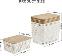 6 packs de bacs de rangement en plastique avec couvercles en bambou, boîtes empilables, paniers décoratifs pour garde-manger, jolis avec étiquettes pour l'organisation