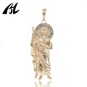 Iced Out 18K emas kuningan logam hijau agama St. Judas liontin Chapado En Oro Joya San Judas Tadeo - Product Image 4