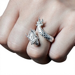 Anillo de Cristal con Dragón Chino Retro, Estilo Dominante, Unisex, Dragón del Zodiaco, Personalidad, Moda Simple, Plateado - Product Image 1