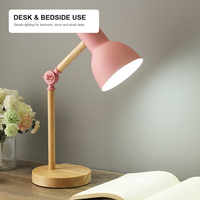Lampe de bureau LED à bras articulé réglable en bois et métal, style nordique, avec cordon et prise, pour lecture, chevet, bureau, protection des yeux