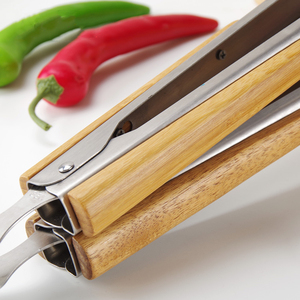 Pinces à <span class=keywords><strong>barbecue</strong></span> extra longues en acier inoxydable de 19 pouces, robustes, avec manche en bois d'acacia - Product Image 4
