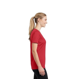 Ropa personalizada para mujer, camiseta informal de poliéster Spandex con cuello en V, manga corta, ajustada, camiseta de Color sólido liso para mujer - Product Image 5