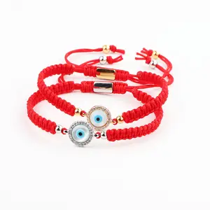 New Design CZ Pave Shell Eye Round Charm Red Cord Woven Braided Lucky Friendship Bracelet Women