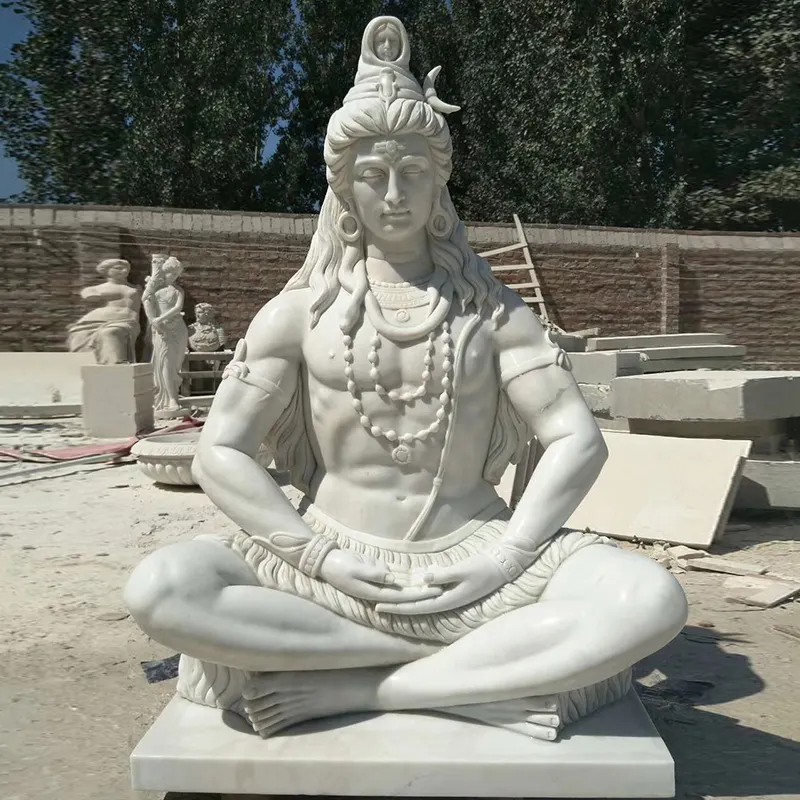 屋外の装飾大型大理石シヴァ像白い石瞑想ドロードシャイブ彫刻