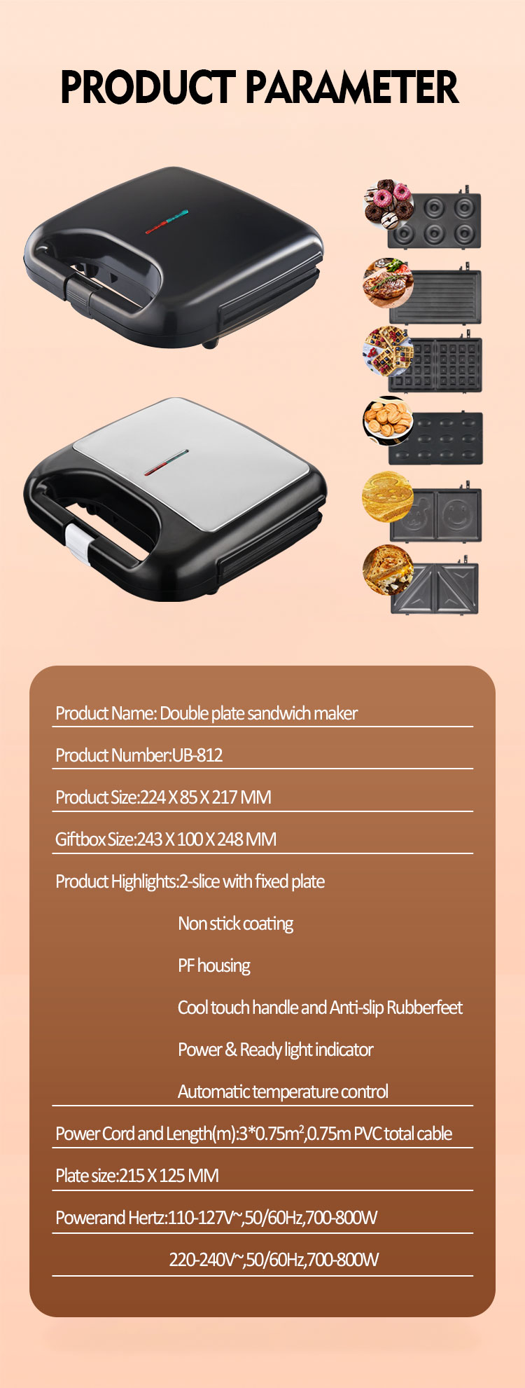 Hot Sale Deep Fill Sandwich Maker Non-stick/Ceramic Coating Sandwich Press Bread Toaster Waffle  Maker Sandwich Maker