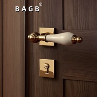 Poignée de porte en céramique vintage française, serrure magnétique dorée silencieuse pour chambre à coucher