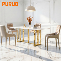 Table de banquet personnalisée pour hôtel, mobilier simple et luxueux, plateau en marbre blanc, pieds en acier inoxydable doré