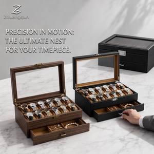 Caja de <span class=keywords><strong>Relojes</strong></span> de Lujo de 12 Ranuras para <span class=keywords><strong>Hombre</strong></span> con Cajón <span class=keywords><strong>Organizador</strong></span>, en Cuero PU con Acabado Madera Marrón y Cristal, Estuche Exhibidor de Joyas - Product Image 1