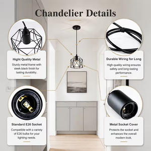 Wholesale Farmhouse Black Iron <strong>Cage</strong> Pendant <strong>Light</strong> Vintage Geometric <strong>Shade</strong> Hanging <strong>Light</strong> Fixture E26 E27 for Kitchen Entryway - Product Image 4