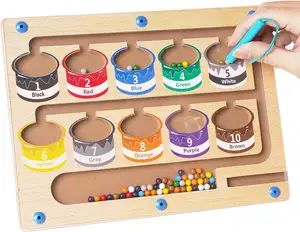 할인 자기 색상 및 숫자 미로 몬테소리 교육용 나무 자석 퍼즐 게임 보드 유아용 자기 미로