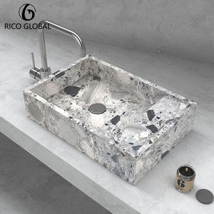 Bassin mural moderne en pierre naturelle, design épissé, pour vanité de salle de bain - Product Image 5