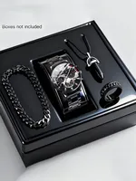 Ensemble de montres analogiques à quartz en alliage tendance pour homme avec bracelet, collier, bague, fonction calendrier, cadeau pour la fête des pères, anniversaire, FD058