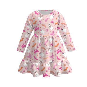 Bébé Enfants Toddler Fille Automne Hiver <span class=keywords><strong>Halloween</strong></span> Doux Lait Soie Fantôme Imprimer Twirl Robe En Stock En Gros Personnalisé - Product Image 2