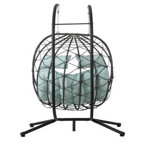 Fauteuil suspendu œuf 2 places avec coussins et oreillers, chaise hamac en osier pour intérieur et extérieur, idéal pour patio et jardin - Product Image 5