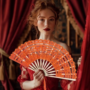 Éventails de luxe en dentelle pliante en bambou de 27cm pour la décoration de la mariée - Product Image 3