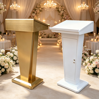 Podio de Metal Dorado Cepillado para Ceremonias, Atril para Bodas con Gabinete de Almacenamiento con Cerradura, Atril para Discursos para Eventos y Decoración de Iglesias