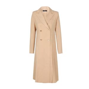 Manteau trench plissé mi-long style britannique d'automne, col à revers, double boutonnage, ceinture - Product Image 5