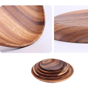 Accueil Restaurant <span class=keywords><strong>Vaisselle</strong></span> Plateau En Bois Ensemble Personnalisé Rond Acacia Assiette En Bois pour Plat Alimentaire Fruits Dessert Café - Product Image 5