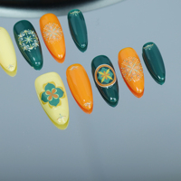 Uñas artificiales hechas a mano con colores brillantes y patrones florales; Fábrica de alta calidad reutilizable al por mayor.