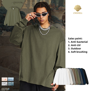 Camisetas Básicas de Manga Larga para Hombre, 225g, Teñidas con Hilo, 100% Algodón, Logotipo Personalizado, Ecológicas, Antibacterianas, Ropa de Otoño - Product Image 1