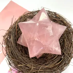 Cristal Tallado de cristal tratamiento piedra de curación de cristal de cuarzo rosa Merkaba estrellas Feng Shui Decoración