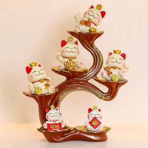 Juego de figuras de gato de la suerte, decoración Feng Shui de resina de varias piezas para sala de estar, regalo de Año Nuevo Chino - Product Image 4