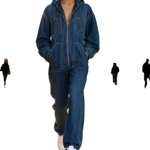 Mono vaquero de moda para mujer de talla grande 2026, mono vaquero azul de moda para mujer, conjunto informal de una pieza de pierna ancha - Product Image 4