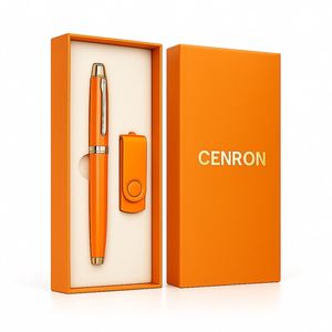 Modern Ballpoint <b>Pen</b> and Swivel USB Combo in Minimalist <b>Box</b> Metal Silk Screen Printed Bulk Custom Logo for Anniversaries - Product Image 1