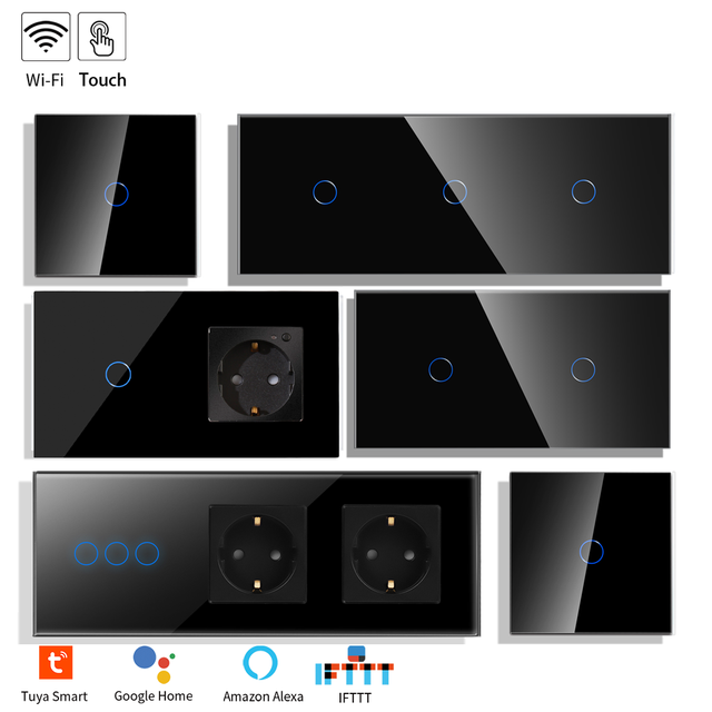 Touchmi WiFi Smart Home Modular Design 1/2/3/4Gang Touch Switch Wall Switch and Socket with 16A Rated Current