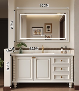 Mueble de Baño Independiente con Lavabo Integrado de Cerámica con Aspecto de Piedra de Roble Americano, Espejo con Iluminación Inteligente - Product Image 6