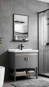 Moderno Minimalista Kit De <span class=keywords><strong>Lavabo</strong></span> rettangolare Para Bano 60X40 <span class=keywords><strong>cm</strong></span> bagno Vanity Con Espejo Armario Grifo Azul Oscuro - Product Image 4