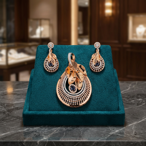 Ensemble de bijoux pour femmes en or rose antique élégant et raffiné, comprenant un pendentif et des boucles d'oreilles tendance - Cadeau de mariage ou de fiançailles à la mode - Product Image 3