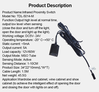 TDL-5014 armoire LED porte ouverte lumière sur fermer porte lumière infrarouge main balayage interrupteur 5V-24V Installation pour surface intégrée